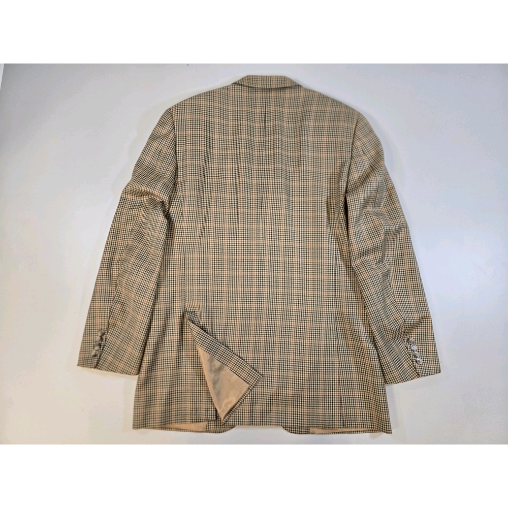 Burberry Men's Silk Wool 3 Btn Blazer Gold Brn Plaid Size 42 Lng Hole In Lining - Picture 2 of 16